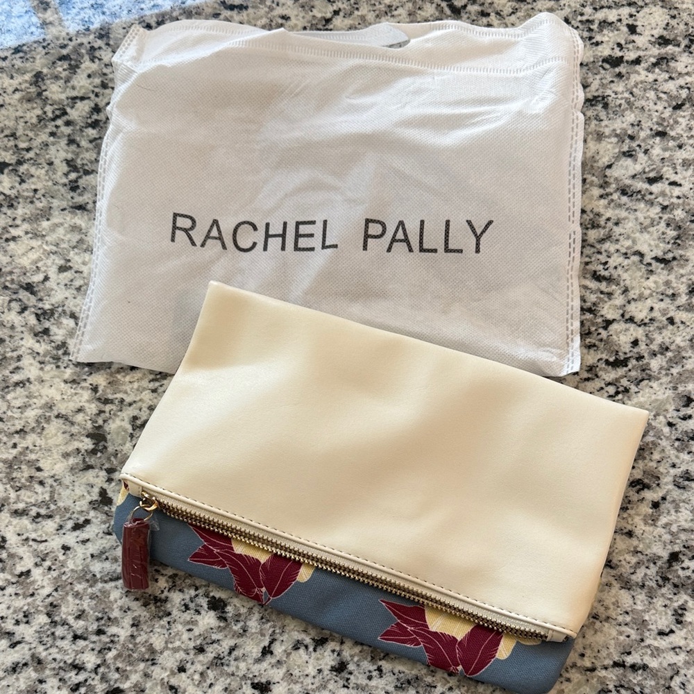 Rachel Pally Cream and Gray Clutch with Red Floral Accents
